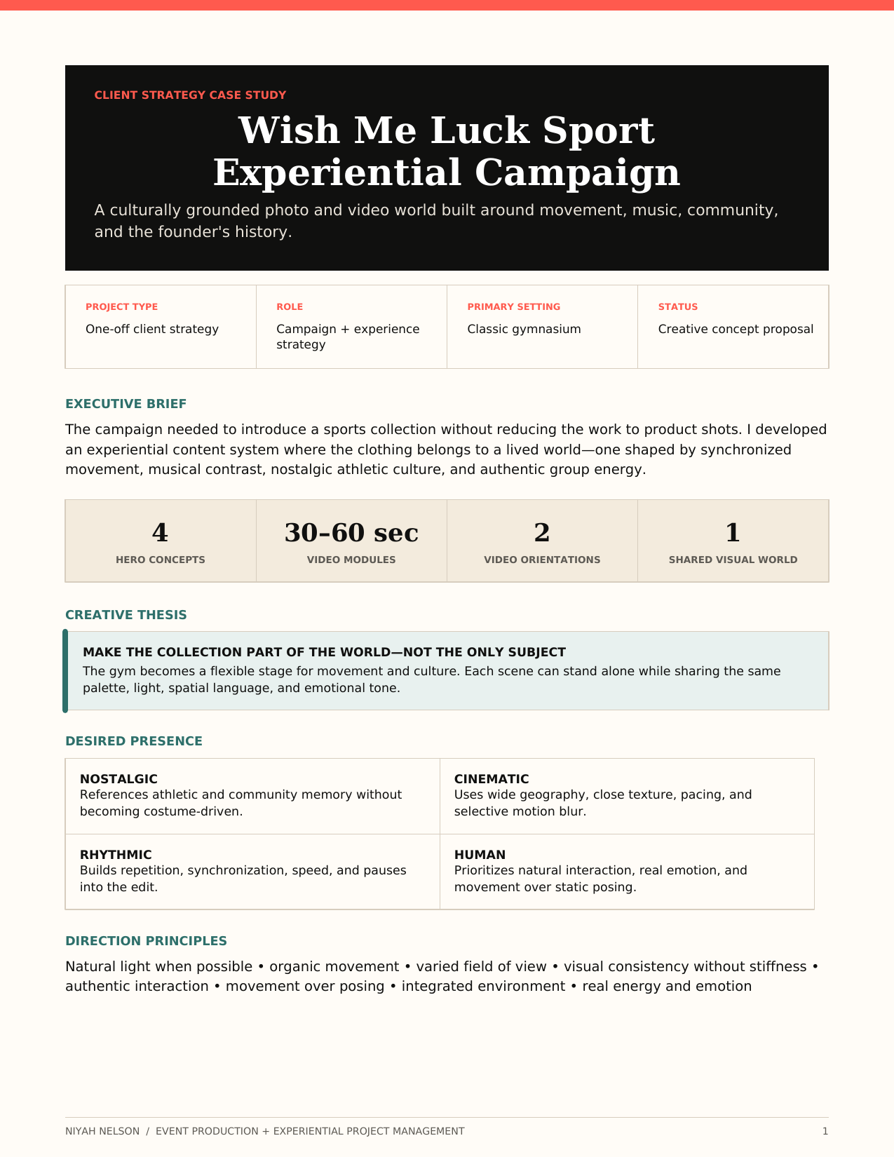 Preview of the Wish Me Luck Sport experiential campaign strategy